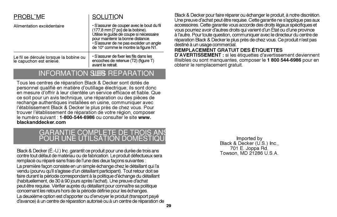 Black & Decker LST136 instruction manual Information Sur Les Reparation 